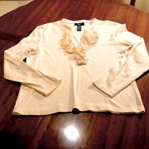 Chaps ruffled V-neck top, petite XL.